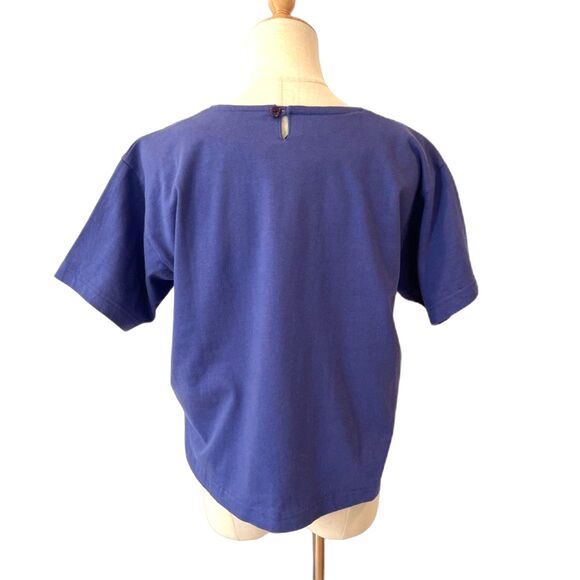 Laurel Burch Vintage Beaded Cat T-Shirt Blue Purple Whisker Cat Made in Bali - Picture 2 of 8